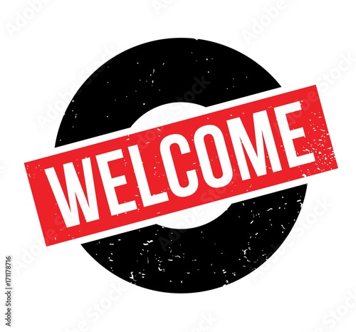 Welcome rubber stamp. Grunge design with dust scratches. Effects can be easily removed for a clean, crisp look. Color is easily changed.
