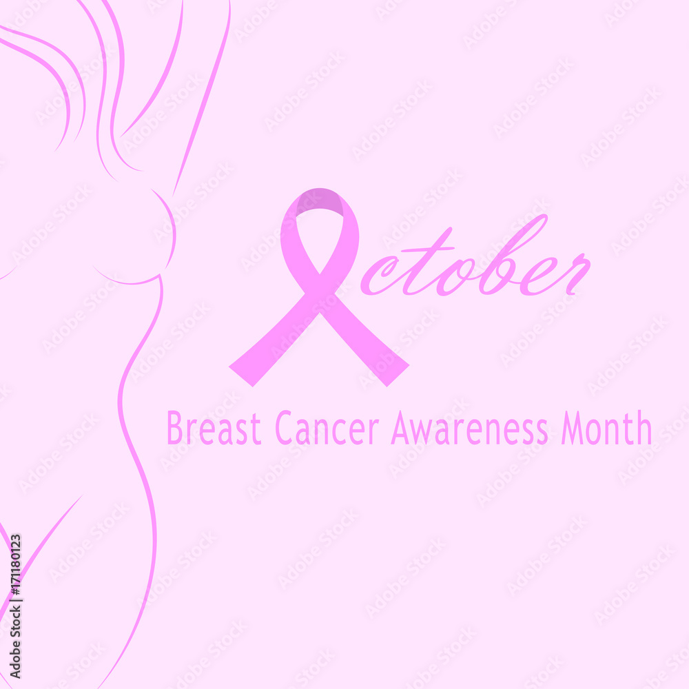 Vector female silhouette with pink ribbon. Template for Breast Cancer Awareness Month design.