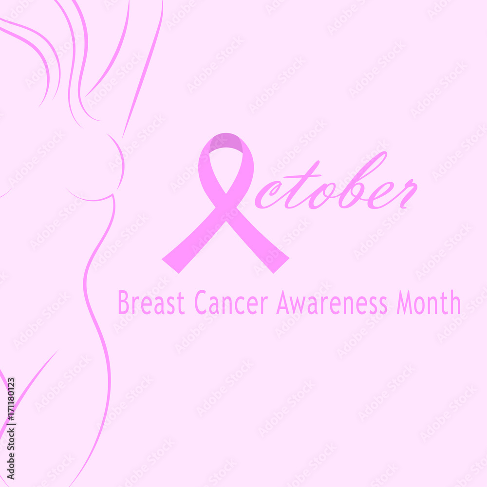 Vector female silhouette with pink ribbon. Template for Breast Cancer Awareness Month design. Vector female silhouette with pink ribbon. Template for Breast Cancer Awareness Month design.