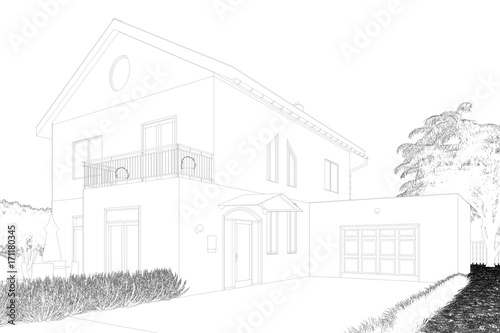 3D Zeichnung von Einfamilienhaus