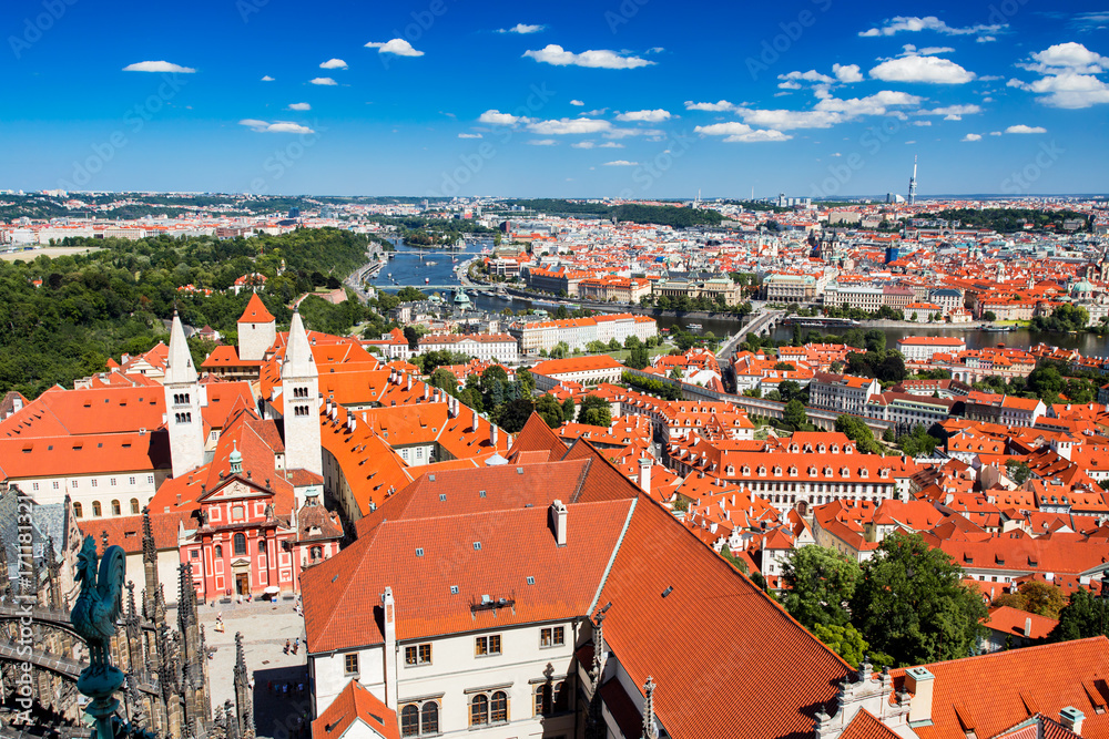 Obraz premium Aerial view to Prague at summer daytime