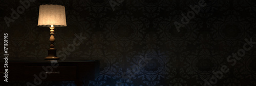 Klassische leuchtende Nachttischlampe vor Grunge Wand. 3D Rendering