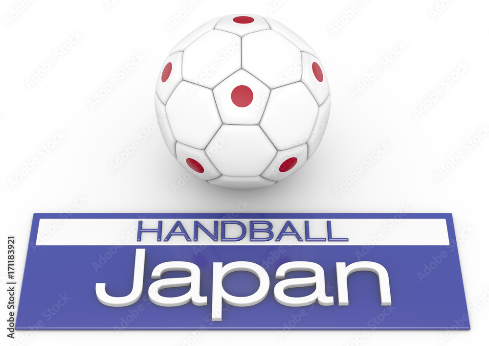Handball mit Japan Flagge, Version 2, 3D-Rendering Handball mit Japan Flagge, Version 2, 3D-Rendering