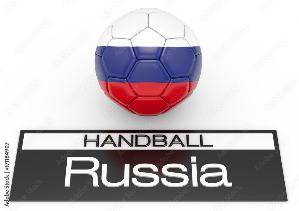 Handball mit Russland Flagge, Version 1, 3D-Rendering Handball mit Russland Flagge, Version 1, 3D-Rendering