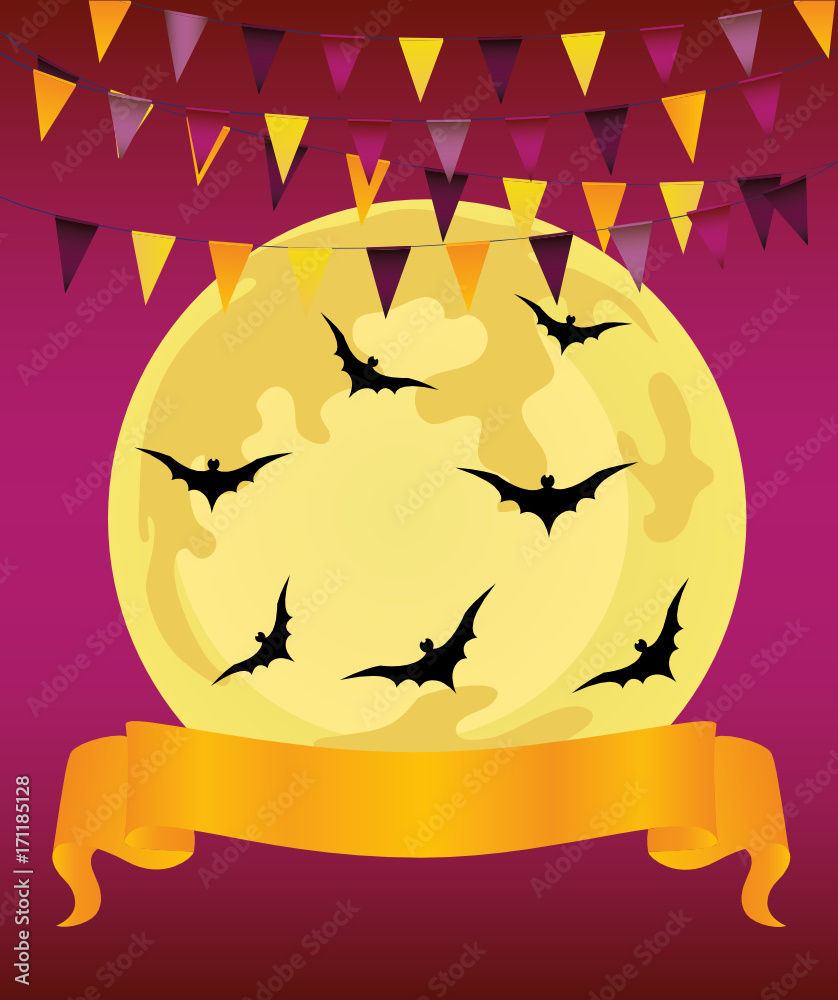 Halloween. Garland of flags and banner / ribbon for text. Vector. Greeting card or invitation for a holiday or party