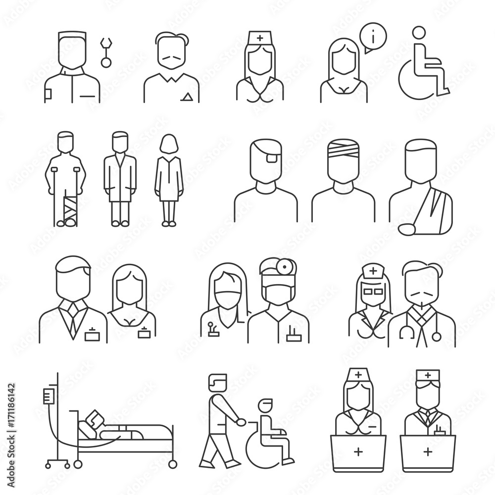 Hospital staff thin line icons set Hospital staff thin line icons set