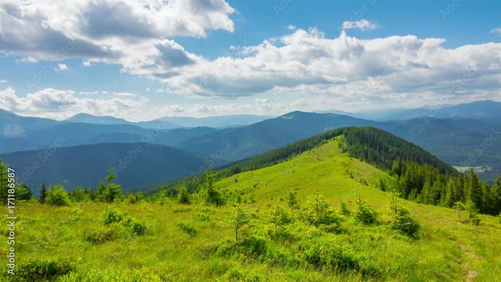 Fantastic Mountain Landscape with a Fast Fluffy Clouds and Shadows. Timelapse. 4K. Fantastic Mountain Landscape with a Fast Fluffy Clouds and Shadows. Timelapse. 4K.