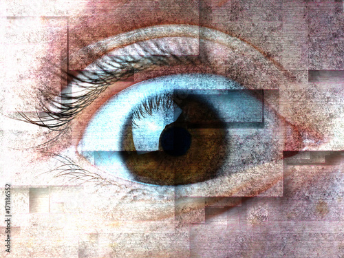 Grunge style eye abstract with rectangle overlay