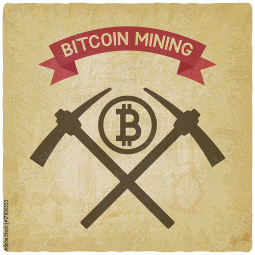 bitcoin mining symbol vintage background