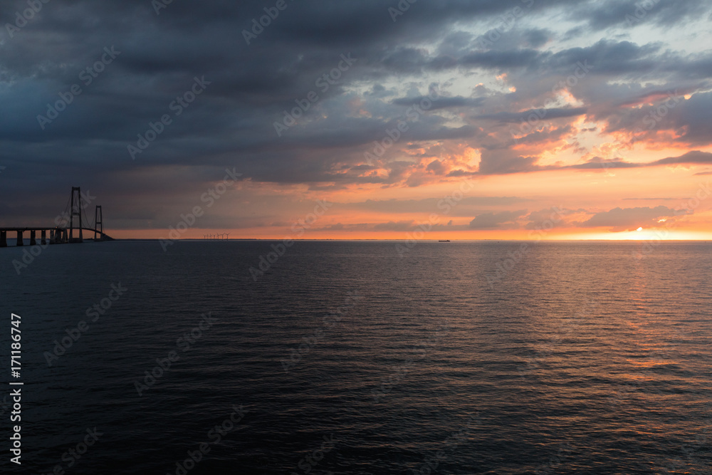 Storebæltsbroen bridge during sunset