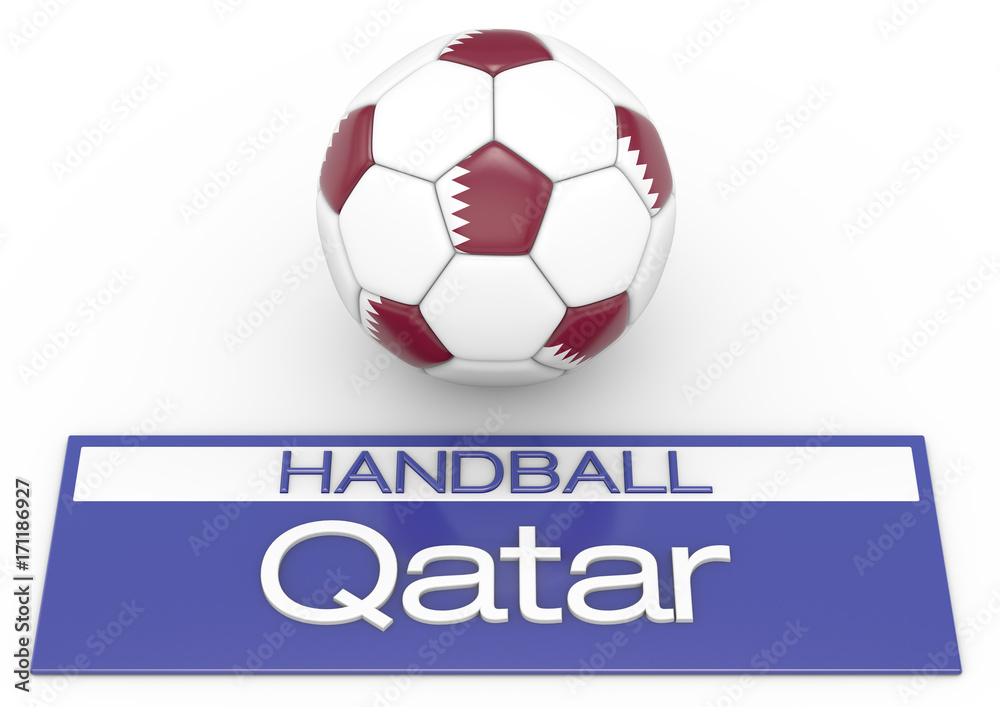 Handball mit Katar Flagge, Version 2, 3D-Rendering