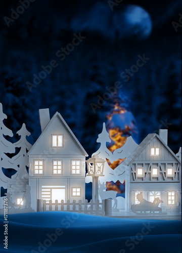 Christmas night white wooden toy house