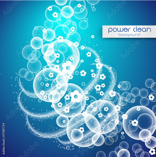 packaging design template for washing powder. Super clean. Soap bubbles, foam. Vector illustration.