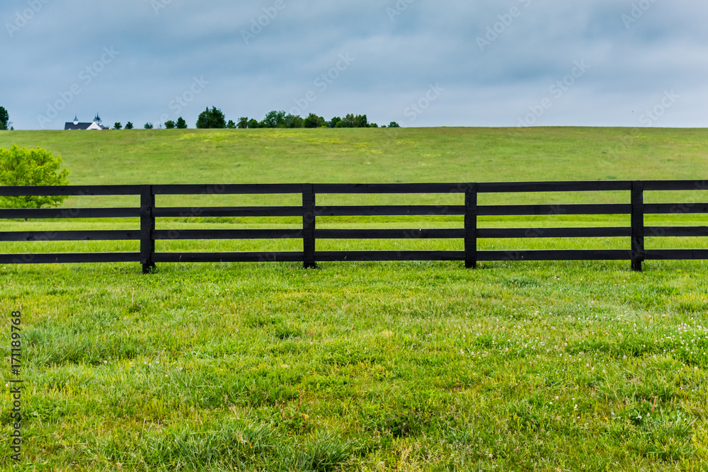 Section of Horse Fence and Pasture - obrazy, fototapety, plakaty 