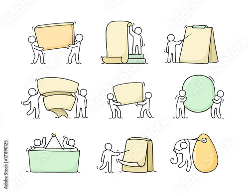 Cartoon set of sketch little people with blank spaces.