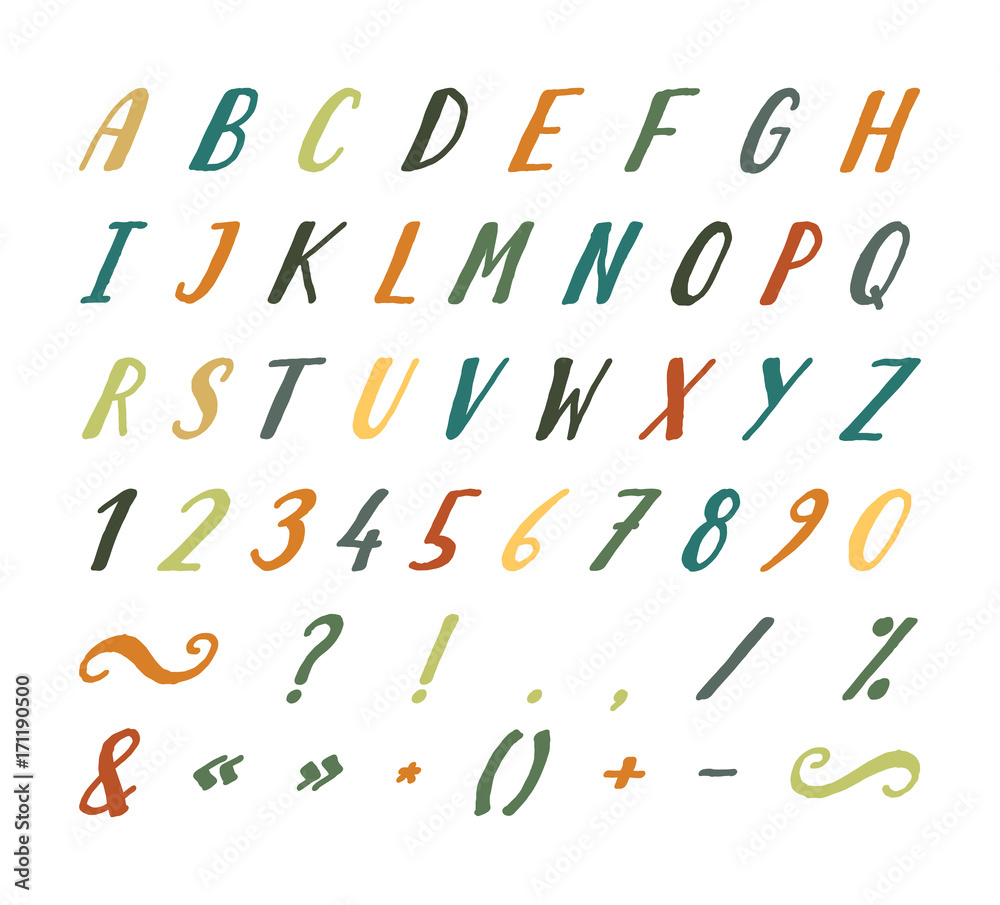 Handwritten font with punctuation marks Handwritten font with punctuation marks