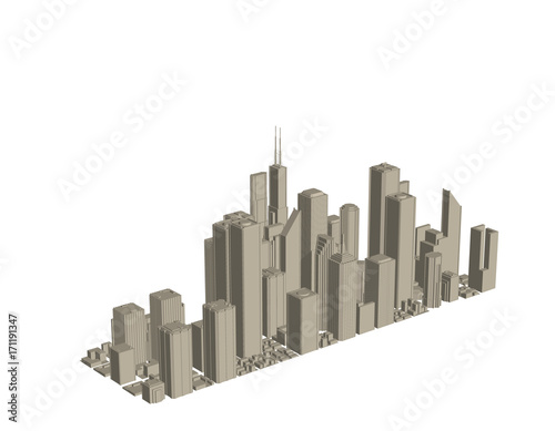 3D model of city. Isolated on white background. Vector illustration.