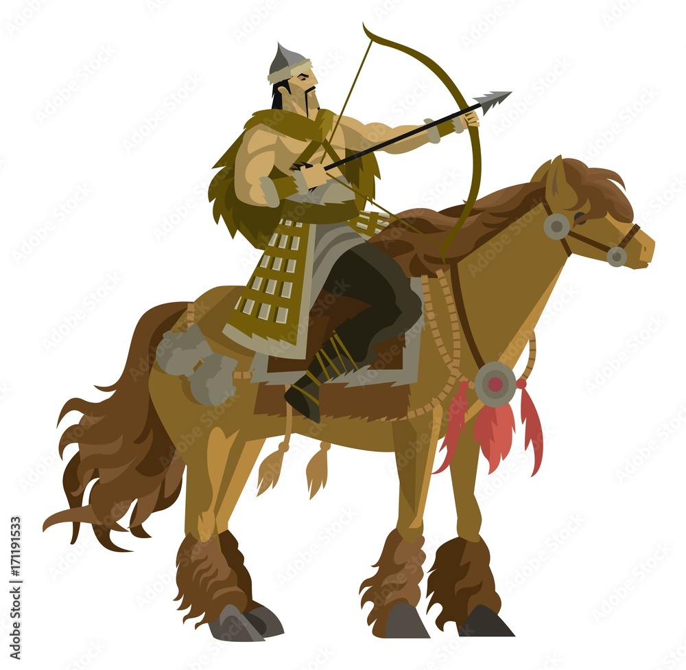 mongolian rider archer with bow and arrow calvary Stock Vector | Adobe ...