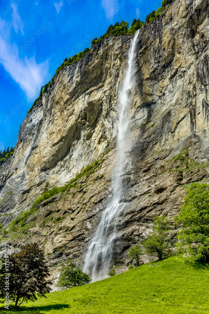 Staubbach waterfall in Lauterbrunnen Switzerland Staubbach waterfall in Lauterbrunnen Switzerland