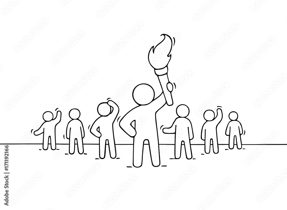 Sketch of working little people and leader Sketch of working little people and leader