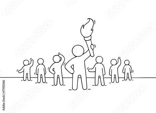 Sketch of working little people and leader