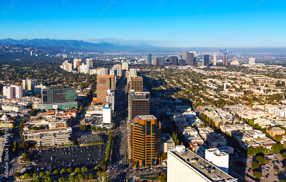 Obraz premium Aerial view near Century City in Los Angeles, CA