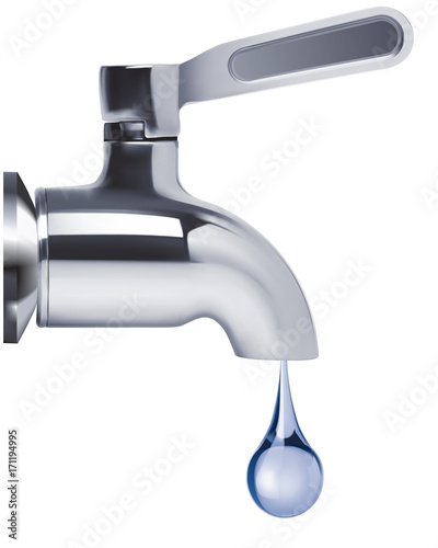 Faucet and water drop isolated. Vector 3D illustration