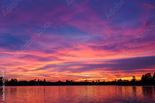 Sunset on the lake landscape
