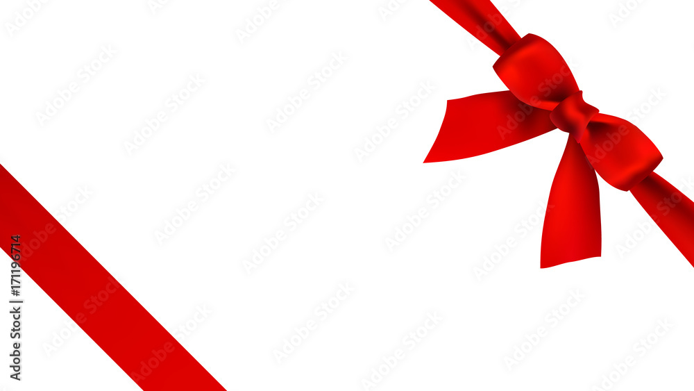 Realistic red bow and ribbon on white background vector illustration