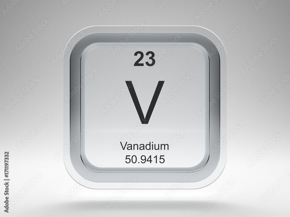 Vanadium symbol on modern glass and metal rounded square icon Vanadium symbol on modern glass and metal rounded square icon