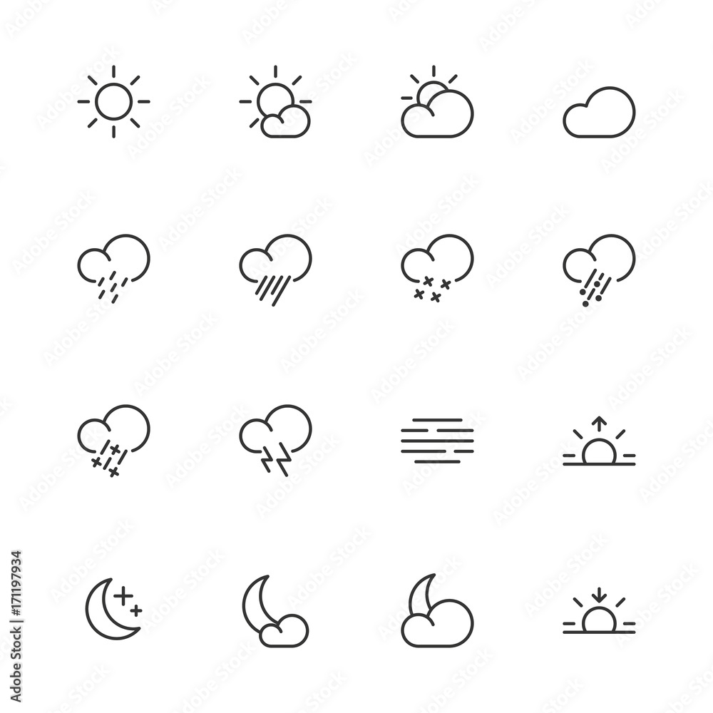 Weather icons, meteorology simple line symbols, vector illustration