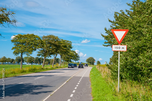Danish countryside road with bike path