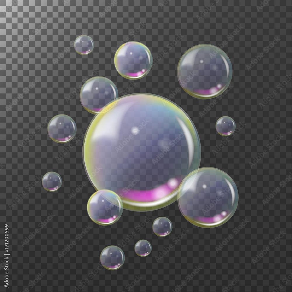 Realistic vector soap bubbles isolated set.