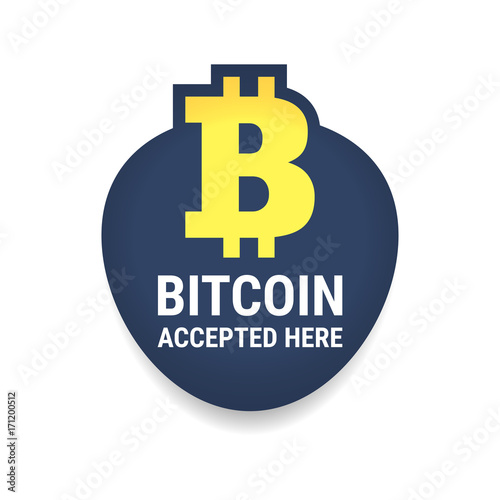 Golden bitcoin digital currency, accepted here text.