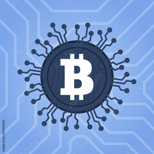 Bitcoins digital currency technology. Blockchain network illustration.