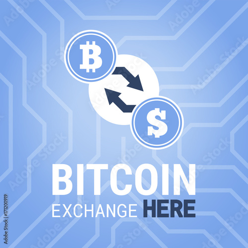 Bitcoin exchange here vector image on chipset background.