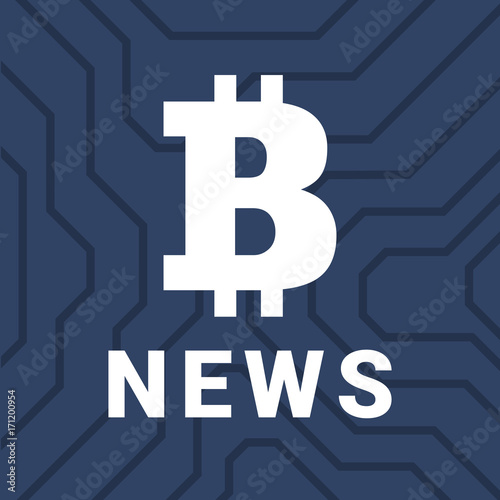 Social illustration with news of cryptocurrency. Big bitcoin illistration.
