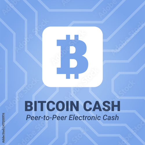 Bitcoin cash flat icon with title on chipset background.