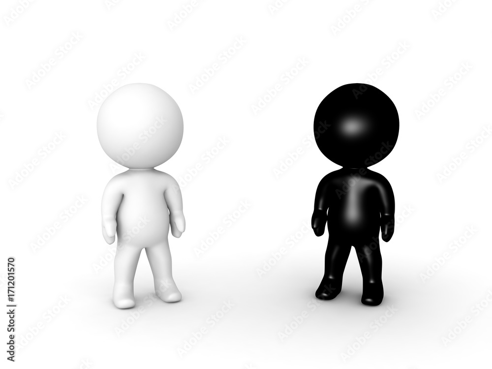 3D illustration of dark black and white small people 3D illustration of dark black and white small people