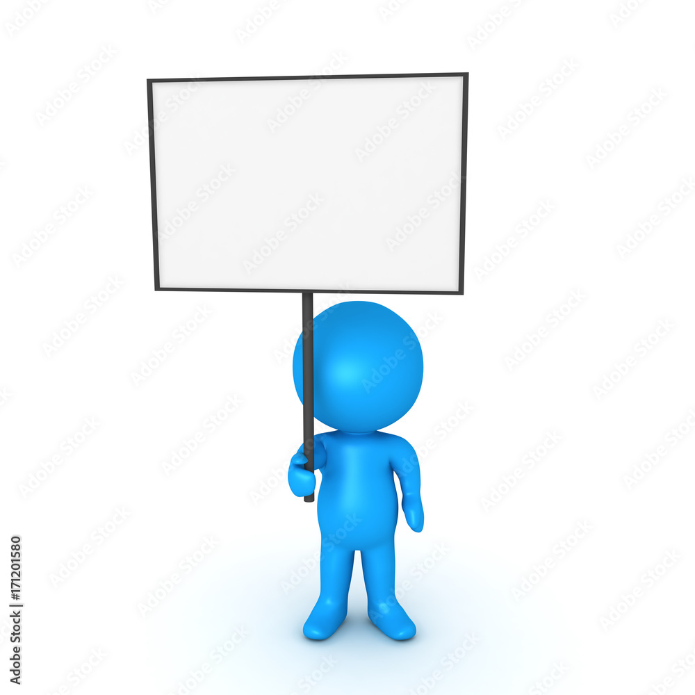 Light blue 3D Character holding a blank sign Light blue 3D Character holding a blank sign