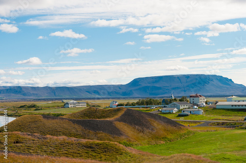 pseudocraters and farm near lake Myvatn in North Iceland