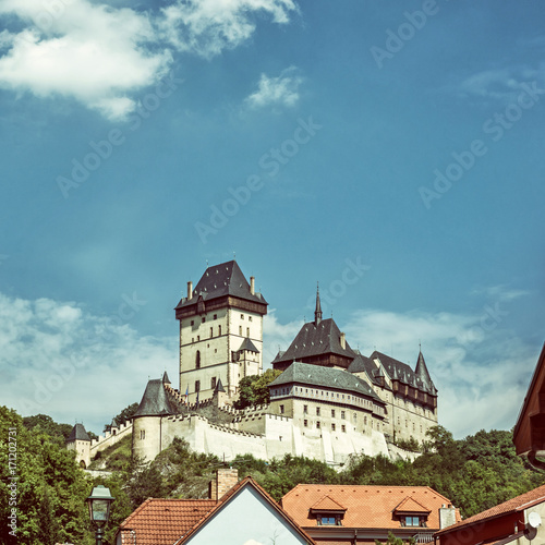 Gothic castle Karlstejn in Czech republic, old filter