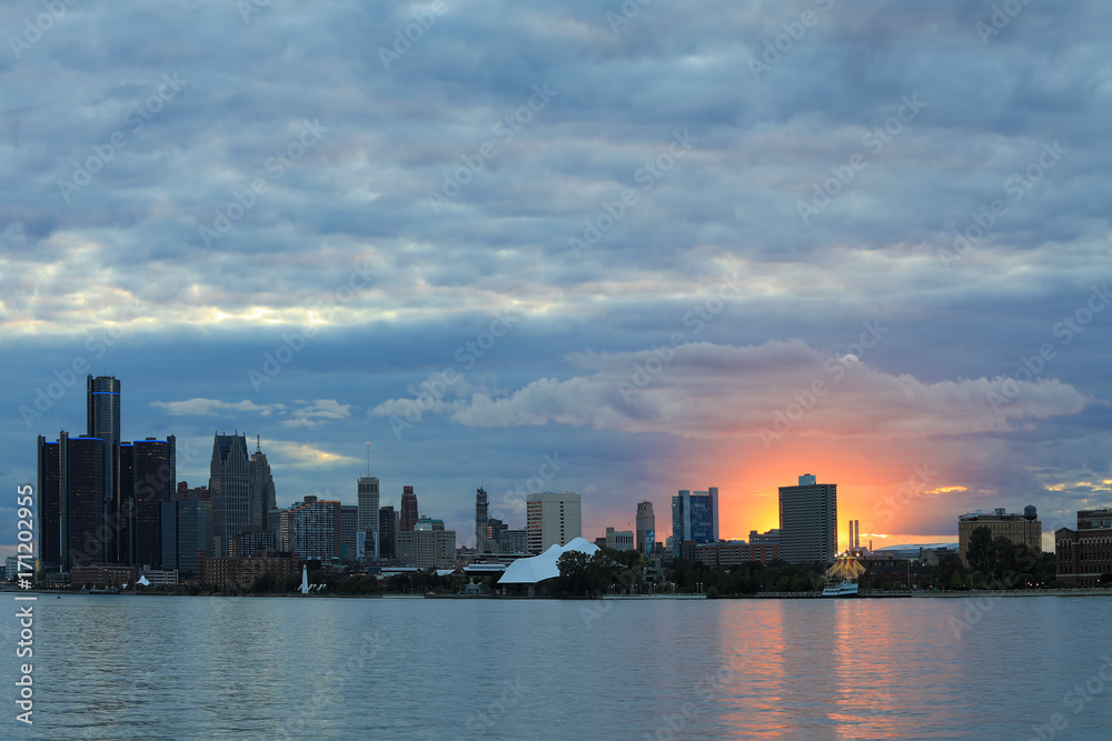 Detroit Skyline from Belle Isle at sunset