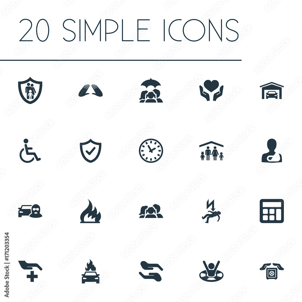 Vector Illustration Set Of Simple Safeguard Icons. Elements Drowning