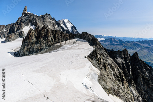 Giant Thooth, Monte Bianco, Punta Helbronner, mt3466, Rifugio, Refuge, Tourist, Snow,  Courmayer; Valdaosta; Italy; Europa photo