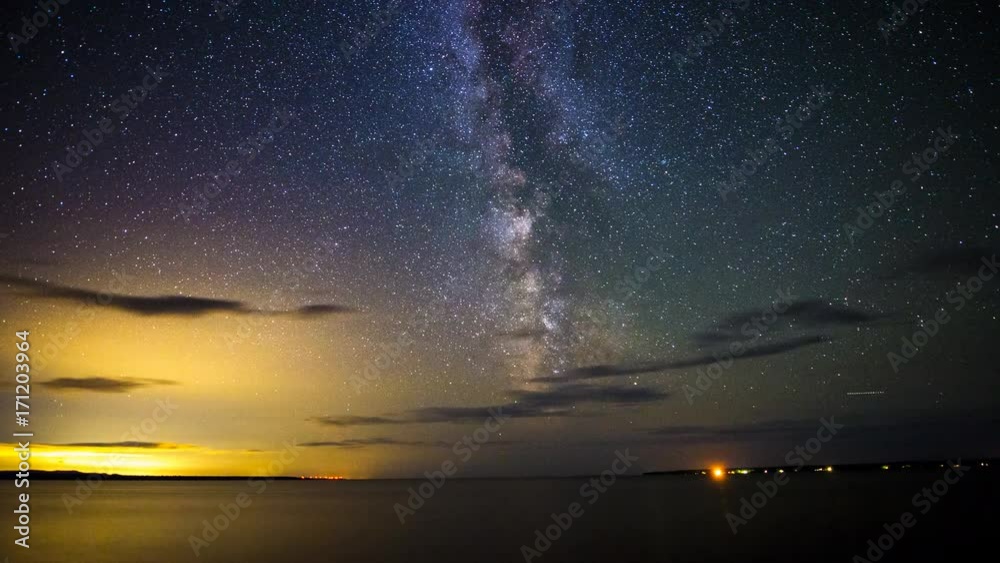 time lapse milky way moving over lake superior, Ontario, Canada