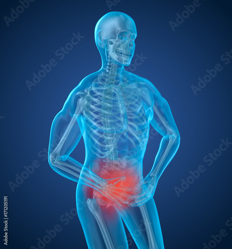 Man feeling pain in stomach, 3D illustration