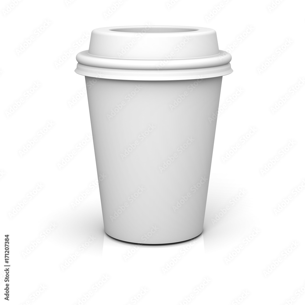 Blank coffee cup isolated on white background with shadow and reflection . 3D rendering. Blank coffee cup isolated on white background with shadow and reflection . 3D rendering.
