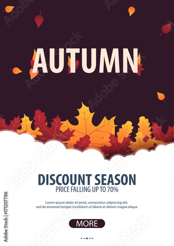 Autumn Background with leaves for shopping sale or promo poster and frame leaflet or web banner. Vector illustration template.