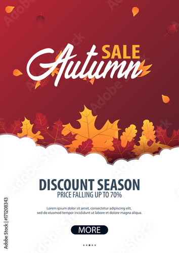 Autumn Background with leaves for shopping sale or promo poster and frame leaflet or web banner. Vector illustration template.